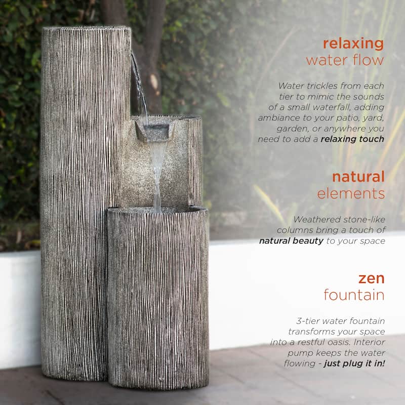 Alpine Corporation 41 Outdoor 3 Tiered Weathered Stone Water Fountain with Natural Stone Look Garden Water Feature