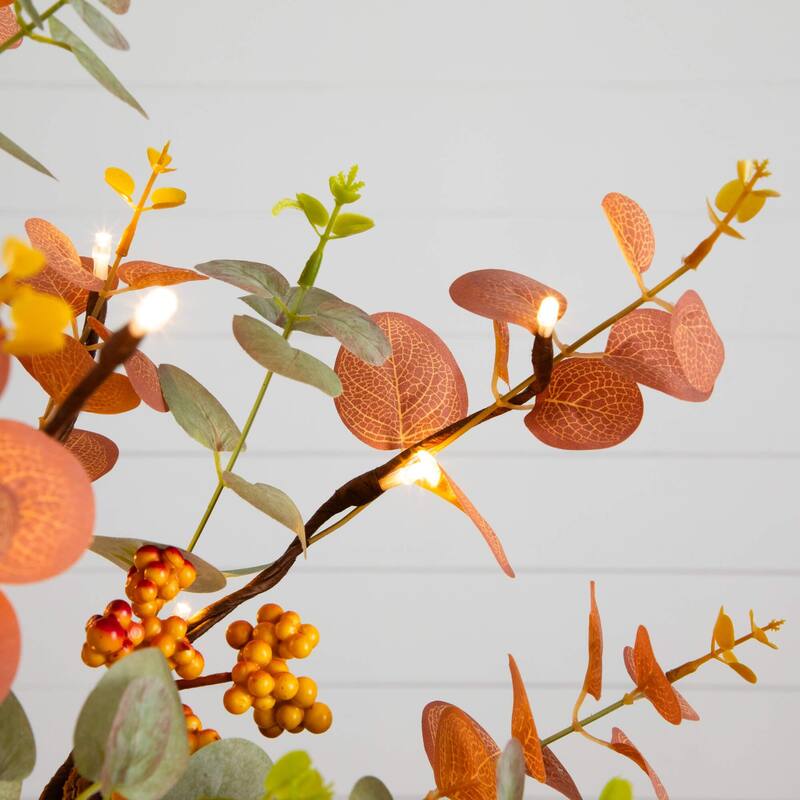 Pre-Lit Autumn Eucalyptus Artificial Tree - 3' - Warm White LED Lights - Multi