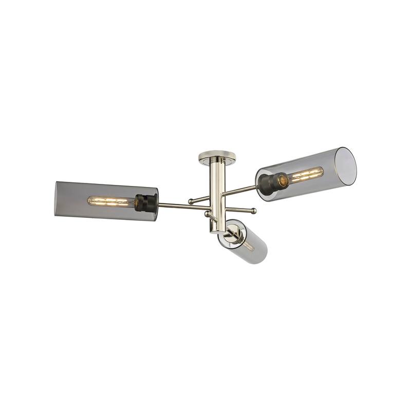 Innovations Lighting Crown Point - 3 Light 12" Flush Mount - Polished Nickel/Light Smoke