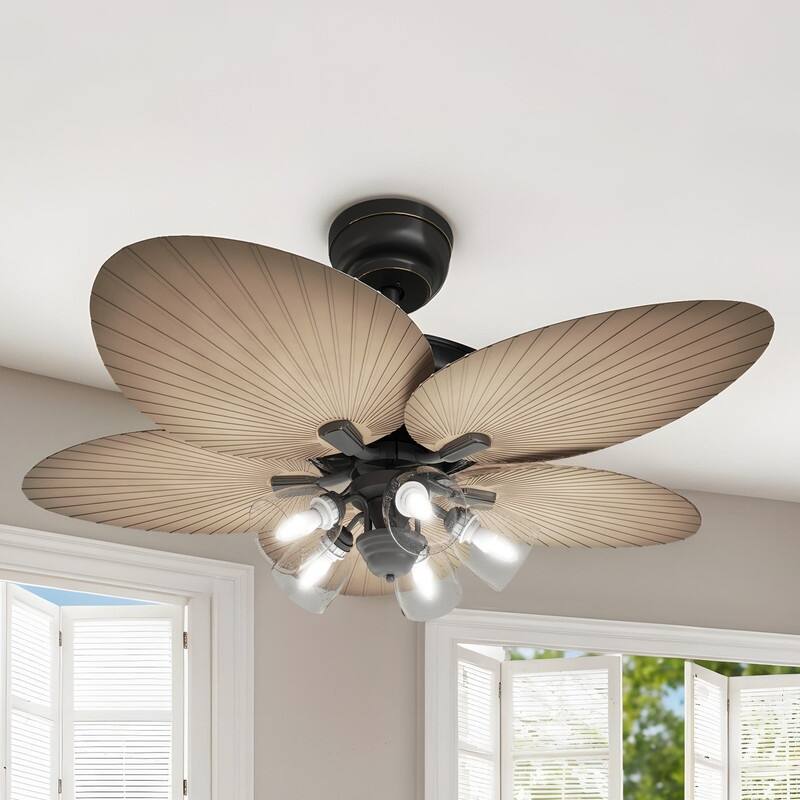 Moasis 52 Inch Tropical Palm Leaf Remote Ceiling Fans with Light and Clear Seeded Glass Light Kit