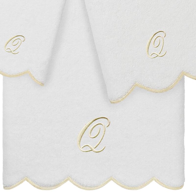 Authentic Hotel and Spa 100% Turkish Cotton Beige ADORNIA Scallop Personalized 3 Piece Towel Set - 3 Piece Set