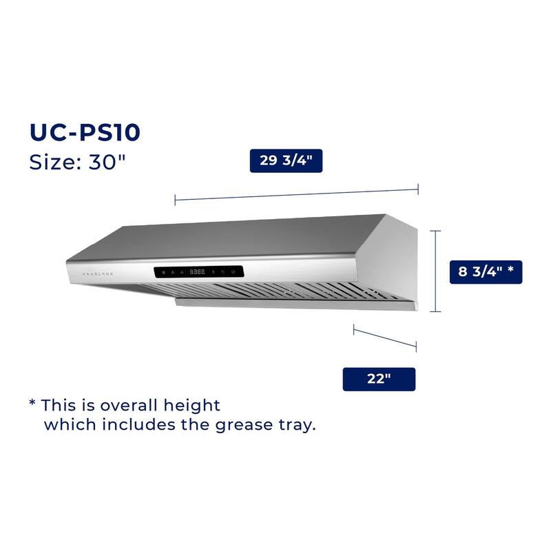 Hauslane PS10 30" Under Cabinet Range Hood, 3 Speeds, LED, Baffle Filters, Fits 6" Round, Stainless Steel - 30