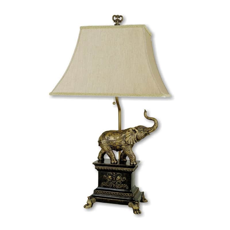 29" Tall Polyresin Elephant Table Lamp w/ Antique Gold finish