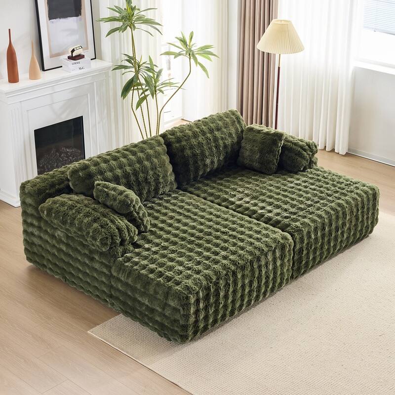 93" Velvet King Size Chaise Lounge Sofa Bed Sleeper Sofa with Dual Mattress