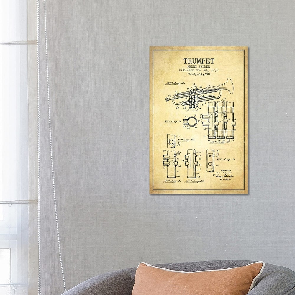 iCanvas "Trumpet Vintage Patent Blueprint" by Aged Pixel Canvas Print