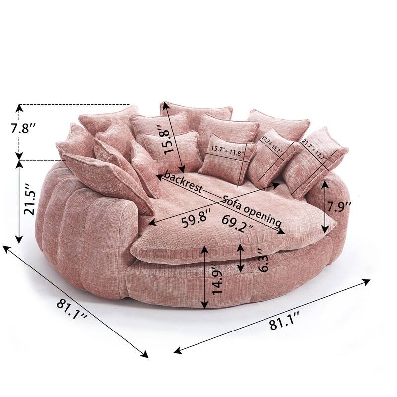 81.10" Double Bread Extra Large Round Sofa Bed with Armrests and Large Cushions