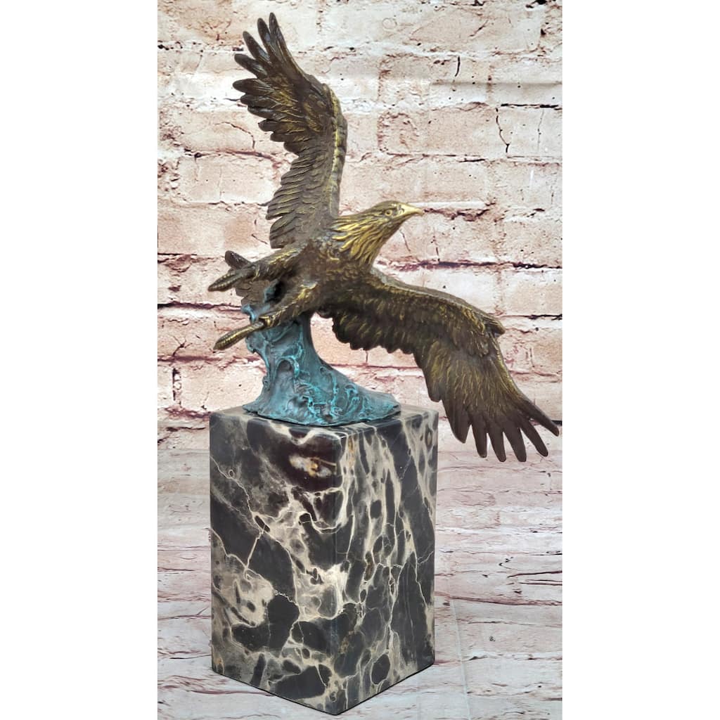 Art Deco Multi Color Patina American Bald Eagle Clic Bronze Statue Artwork