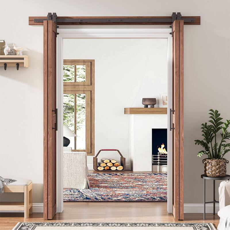 Assembled 30in./32in./36in./40in./44in./48in. x 84 in. Solid Core Pine Wood Bi-Fold Door With Hardware Kit