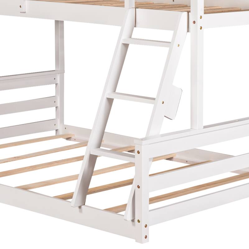 Roomfitters Twin Over Full House Bunk Bed with Built-In Ladder, Playhouse Roof