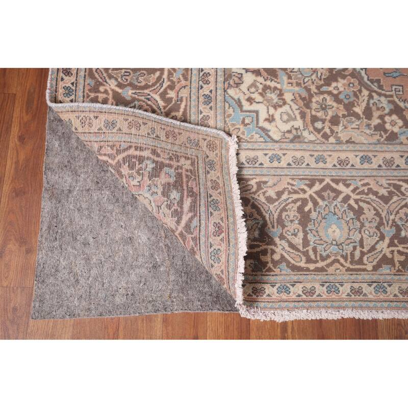 Traditional Pink Mashad Persian Vintage Rug Handmade Wool Carpet - 6'5"x 9'5"