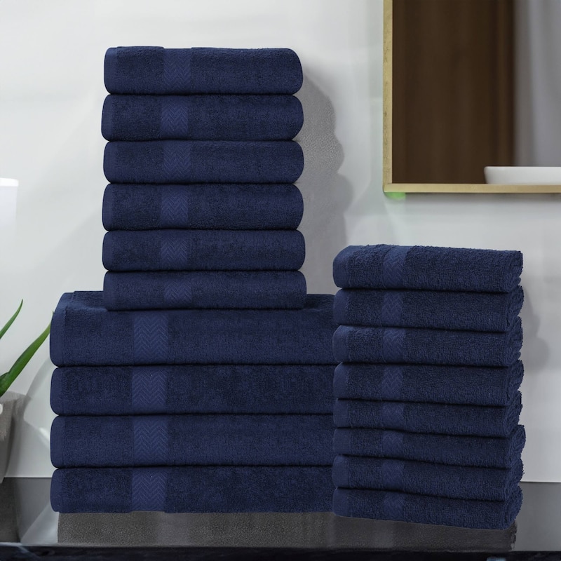 Superior Franklin Cotton Lightweight 18-Piece Assorted Towel Set - Navy Blue