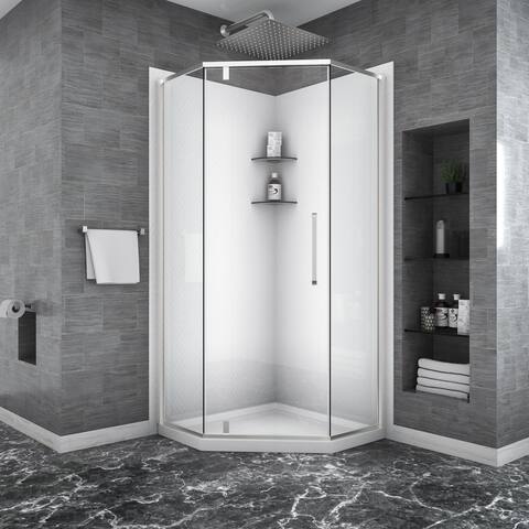 Kichae Shower Door 34-1/8" x 72" Semi-Frameless Neo-Angle Hinged Shower Enclosure - 34'' x 72''