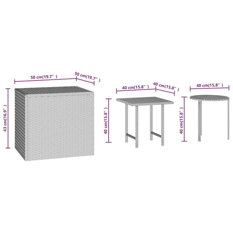vidaXL Side Tables 3 pcs Black Poly Rattan - 19.7" x 19.7" x 16.9"