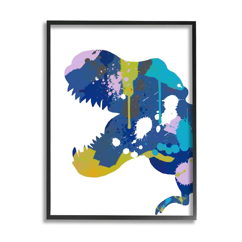 Stupell T-rex Dinosaur Silhouette Graffiti Paint Abstract Pattern Framed Wall Art