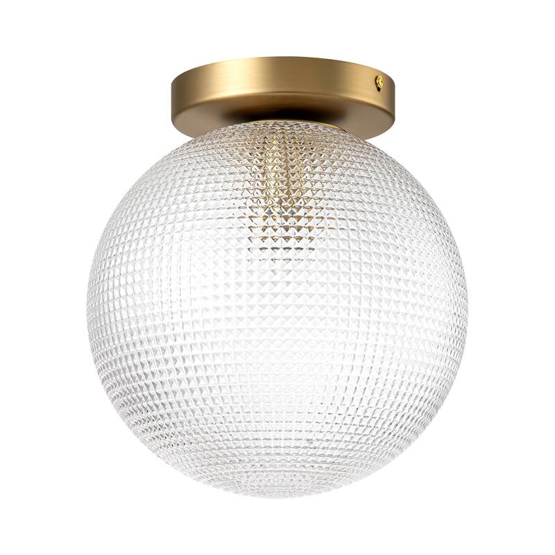 1-Light 11 in. Modern Gold Textured Prismatic Clear Glass Globe Bubble Semi-Flush Mount Light - 9.8 in. W x 11 in. H
