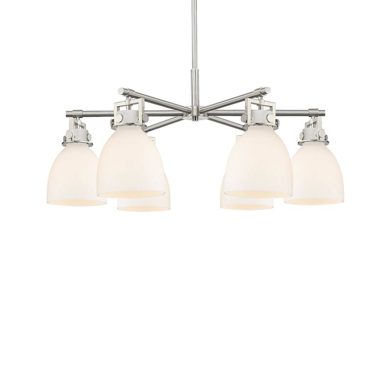 Innovations Lighting 411-6CR-16-26 Newton Bell Chandelier Newton Bell - Satin Nickel / White