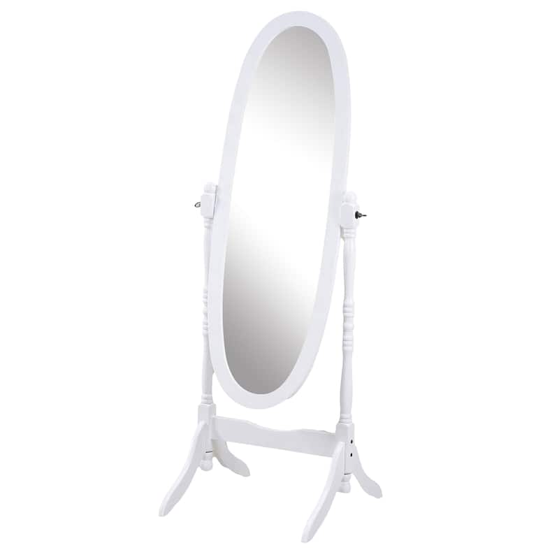 Traditional Oval Wood Frame Floor Mirror - White