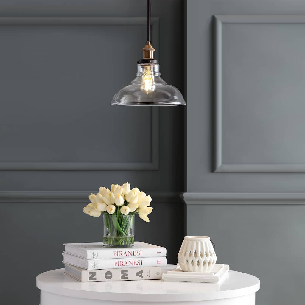 SAFAVIEH Lighting Gemma Adjustable 1-Light Led Dark Grey Pendant - 11" W x 11" D x 16.5-46.5" H