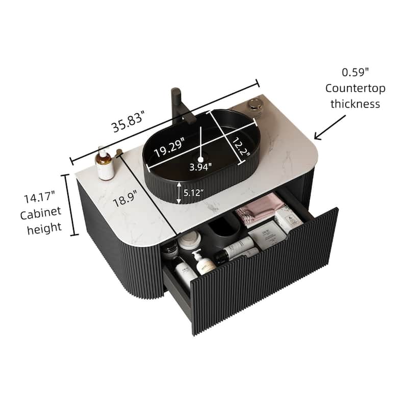 36" Bathroom Vanity with Sink, Modern Wall-Mounted Bathroom Storage Cabinet with a Drawer, Ceramic Vessel Basin without Faucet