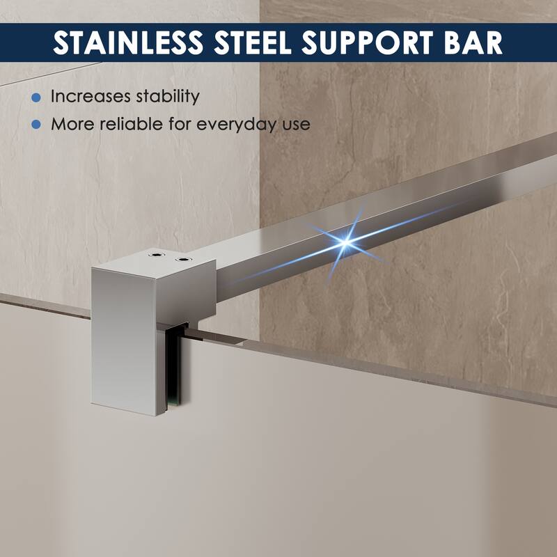 Elegant Frameless Fixed Glass Panel Shower Door 74inch High with 5/16inch Clear Tempered Glass with 2 Corner Shelves