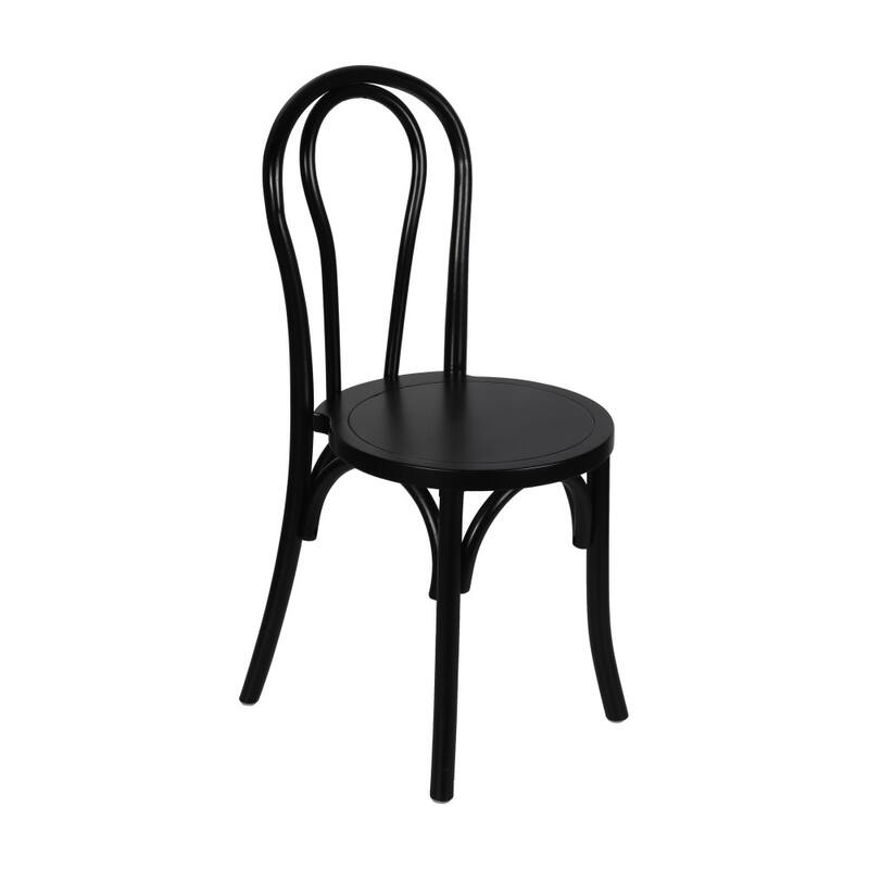 Commercial Solid Wood Stackable Dining Chair with Fixed Floor Glides - 18.5"D x 16.5"W x 35.5"H - Black
