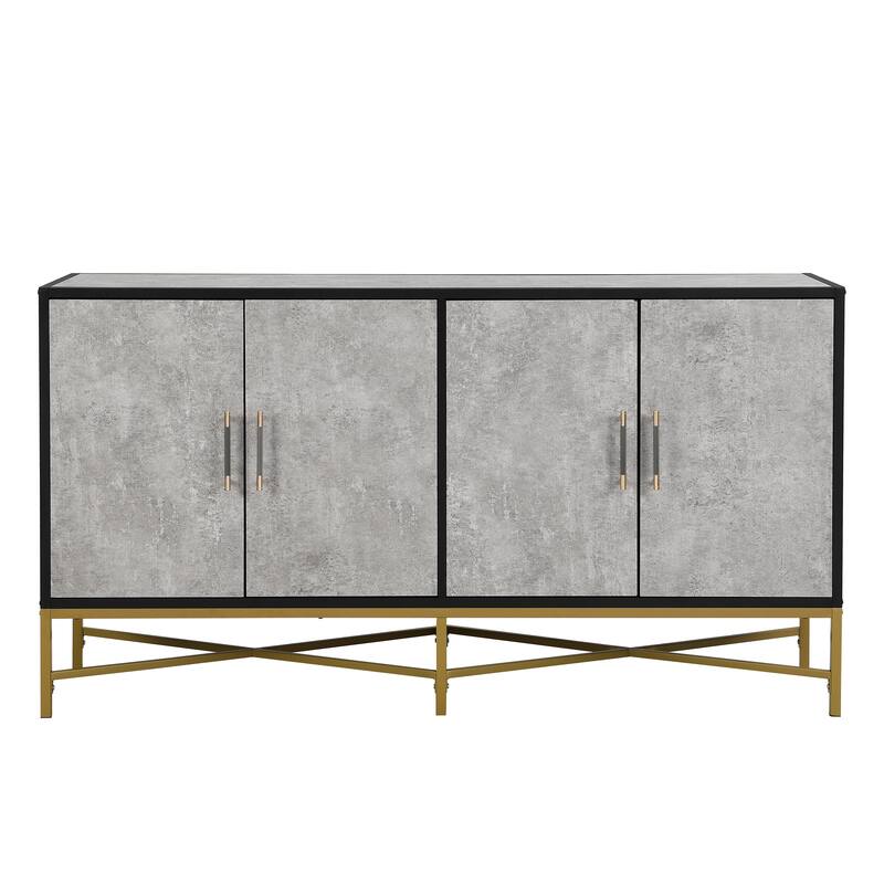 Modern Four-Door Sideboard with Metal Frame and Cross-Leg Base, Ideal for Living Room or Study