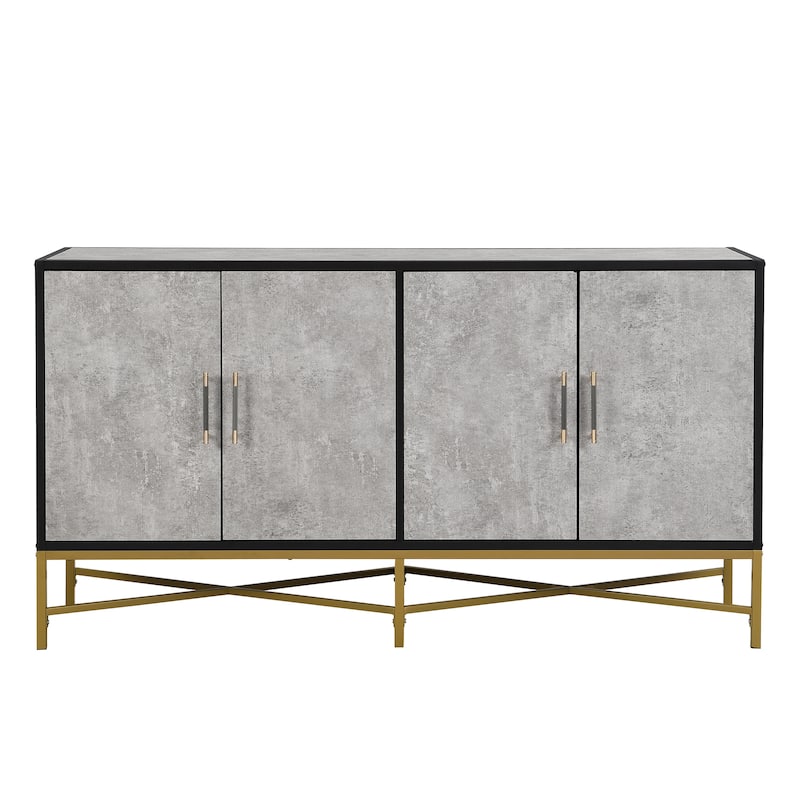 Sideboard Cabinet with Metal Handles, Entryway Storage Cabinets with Shelves, Buffet Cabinet with Metal Cross Leg