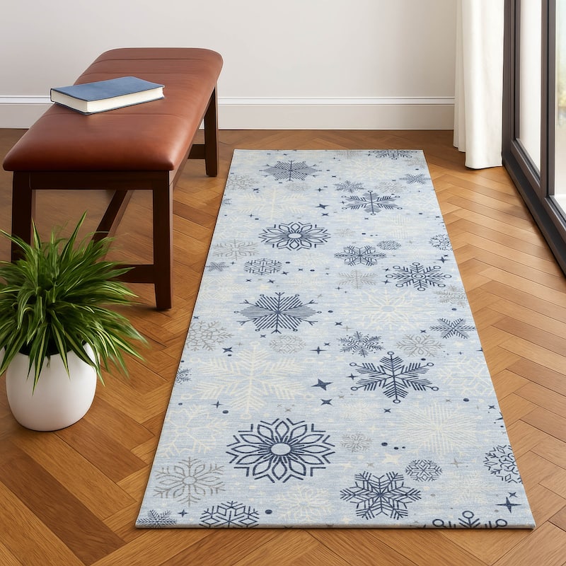 Premium Washable Super Soft Winter Snowflake Mayfield Rug - Sky - 2'3" x 7'6"