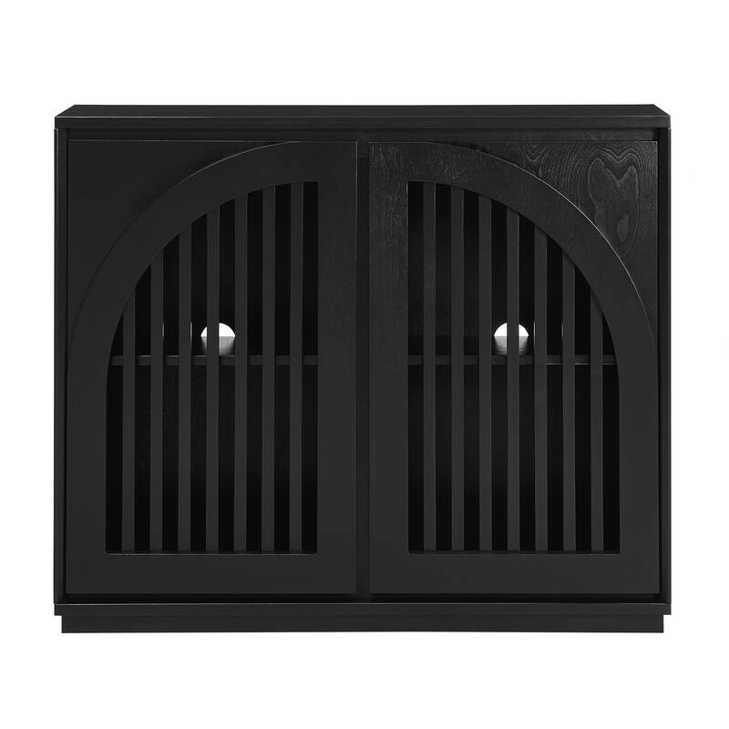 Mid Century Modern Fluted Sideboard Cabinet with 2 Outlet Holes, Buffet Cabinet with Storage