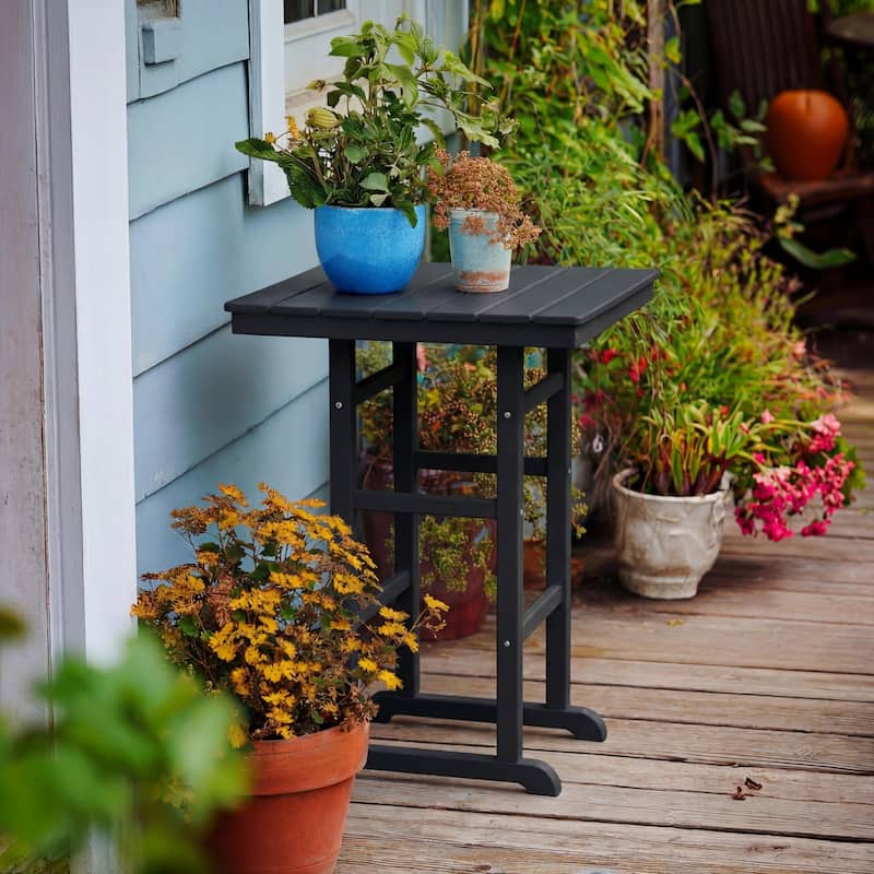 HDPE Poly Lumber Bar Height Patio Table, All-Weather Outdoor High Top Bistro Table, Slatted Top, Easy Assembly - Antique Black