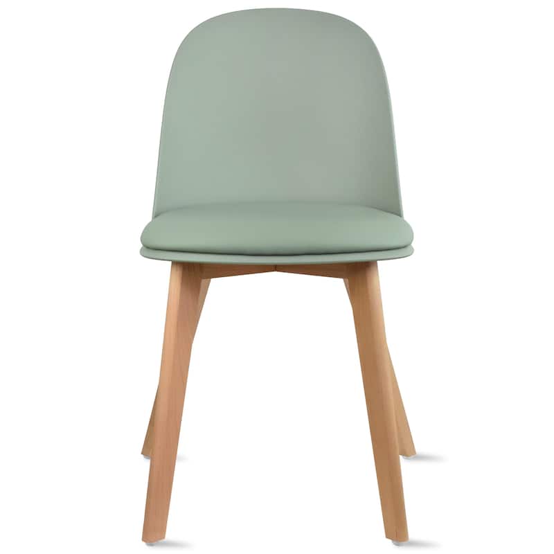 Set of 2 Plastic Dining Chairs Padded Cushion Faux Leather Wooden Legs For Kitchen Waiting Room Outdoor Party