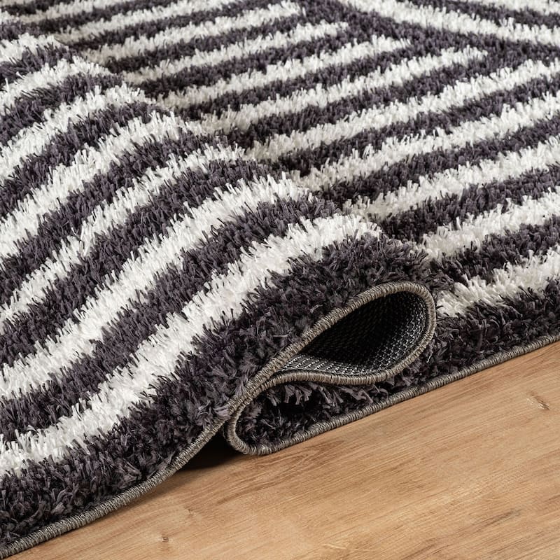 Abstract Arch Shag Rug - Medium Pile, Durable & Easy to Clean - Anthracite Dark Gray