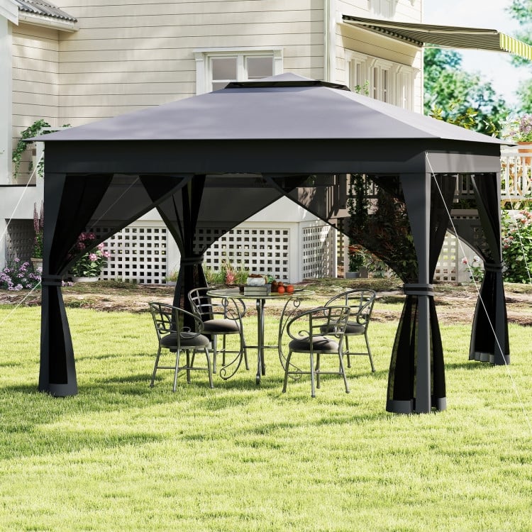 11x11 FT Pop-Up Canopy Tent with Mesh Sidewalls Adjustable Height Outdoor Gazebo