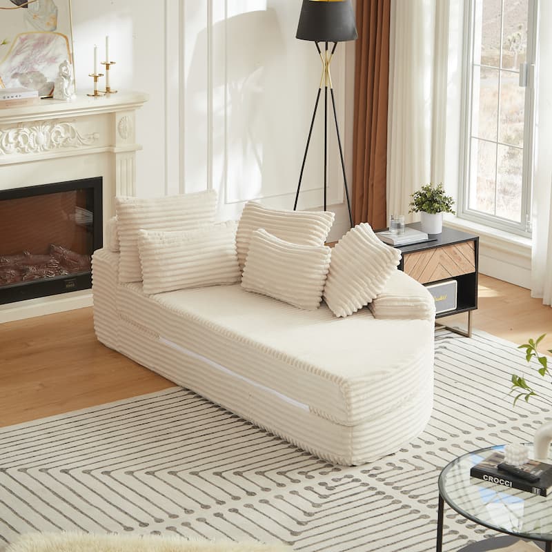 78.5-Inch Corduroy Semi-Circular 2-in-1 Sofa Bed,Designer Recliner with Pillow - Beige-Right Side Facing