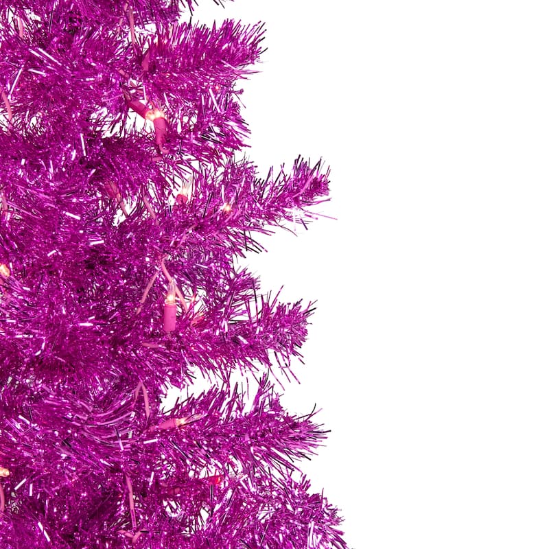 4' Pre-Lit Pink Artificial Tinsel Christmas Tree, Clear Lights - 4 Foot