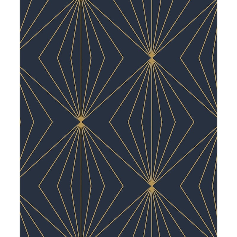 NextWall Gem Geometric Peel and Stick Wallpaper - 20.9 in. W x 18 ft. L - Dark Blue & Metallic Gold