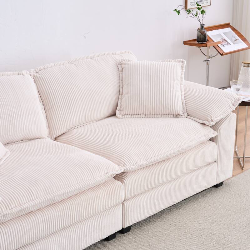 Corduroy Sleeper Sectional Sofa, Loveseat & Ottomans Chaise Lounge Set