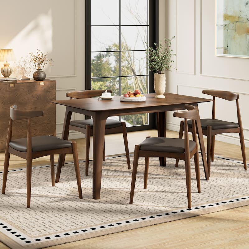 Christopher Knight Home - Modern 5-Piece Dining Set with Ergonomic Faux Leather Upholstery Chairs and 47.2" Rectangle Wood Table