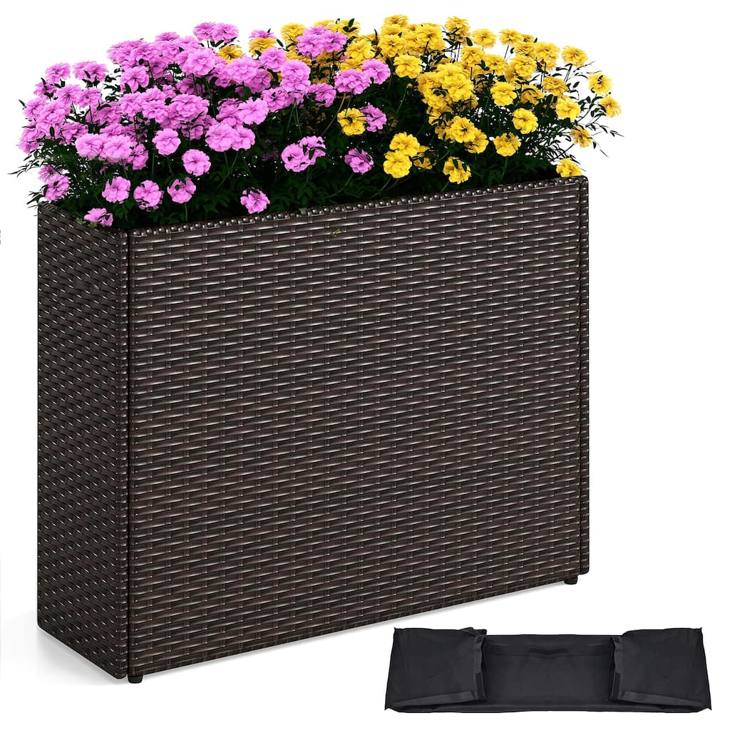 Costway 1/2 PCS 24" Tall PE Rattan Planter Box with Removable Liner