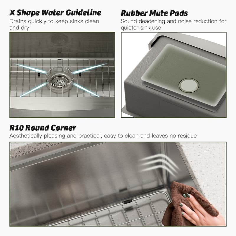Farmhouse/Apron-Front Brushed Stainless Steel Workstation Kitchen Sink with Two-Function Pull-Down Faucet and Accessories