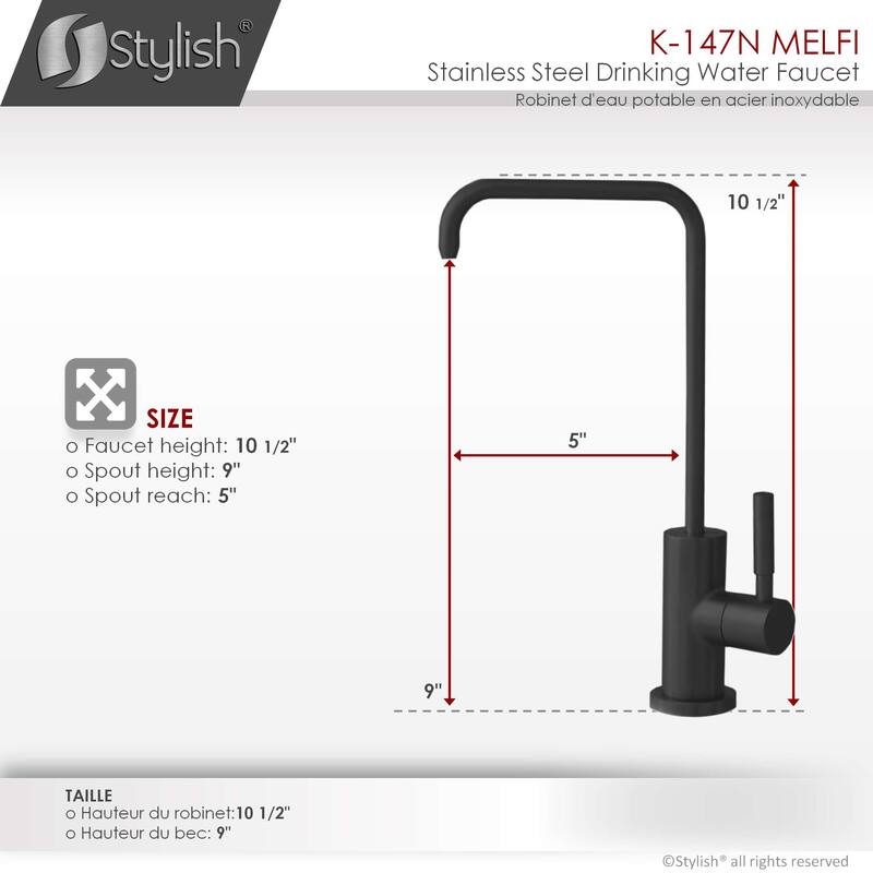 STYLISH Kitchen Sink Drinking Water Tap Faucet in Stainless Steel - Faucet Height: 10 1/2" | Spout Height: 9"