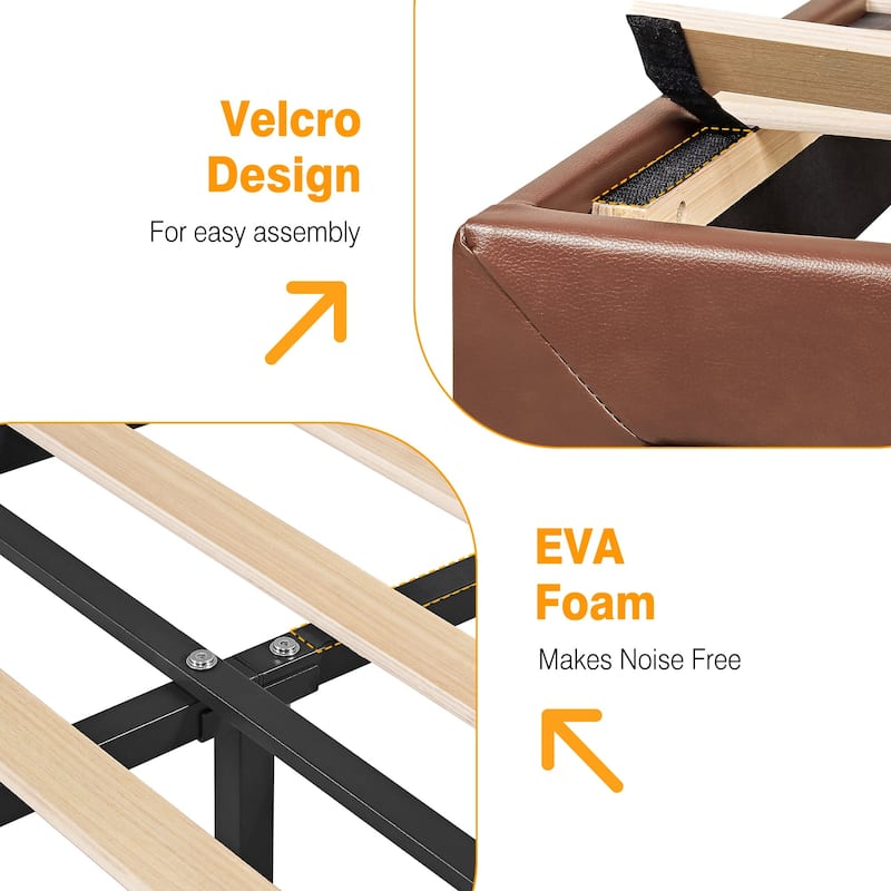 Javlergo 2-Piece Twin Bed Frame Set 39.4-45.3" Adjustable Height PU Leather Headboard with Diamond Embellishment Storage Drawer