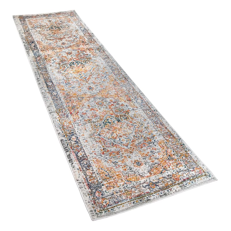 Vintage Rug Oriental Design with Ornaments and Border in Cream Yellow