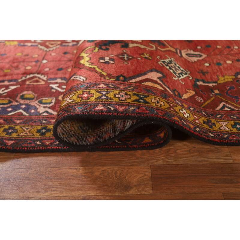 Hand Knotted Oriental 100% Wool Carpet Traditional Geometric Red Heriz Runner Rug - 10' 8'' X 3' 2''
