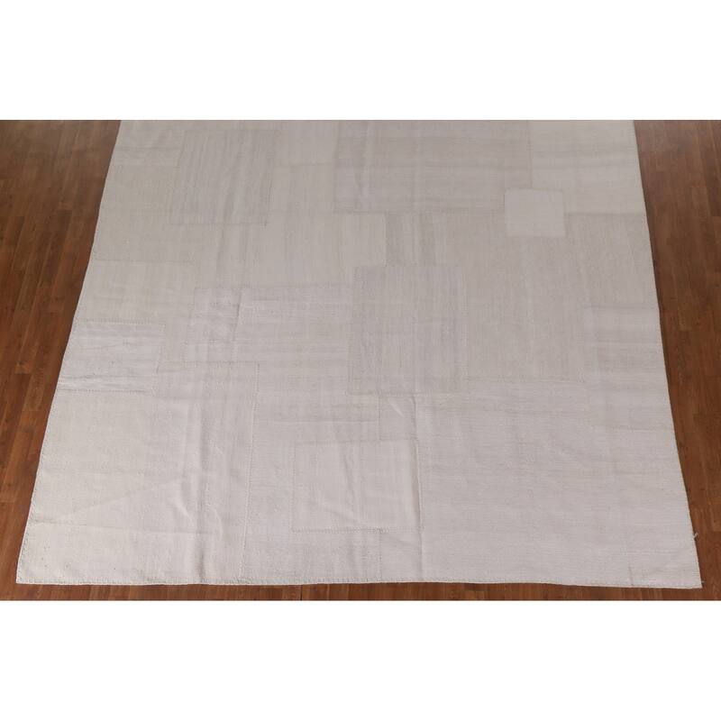 Kilim Turkish Area Rug Geometric Flatweave Silk Carpet - 9'8"x 12'10"