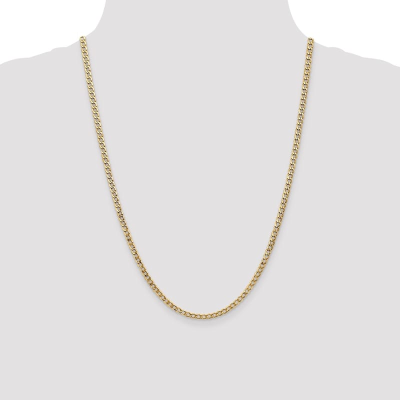 Curata 10k Yellow Gold 3.2mm Semi-Solid Curb Link Chain Necklace | Unisex Design, Various Lengths