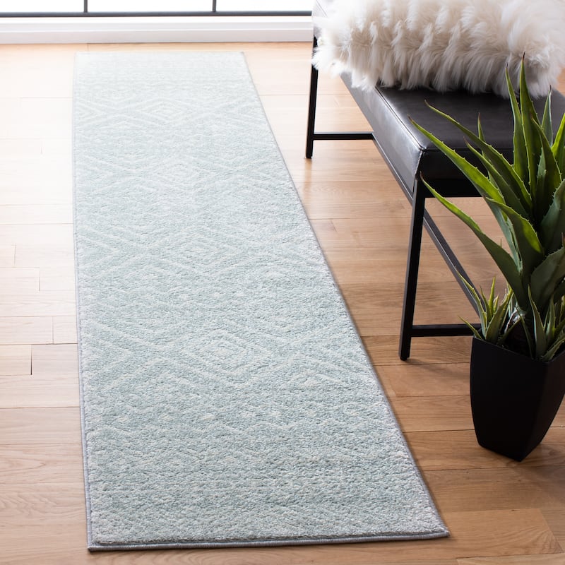SAFAVIEH Tulum Vassilia Moroccan Boho Distressed Rug - 2' x 9' Runner - Light Grey/Ivory