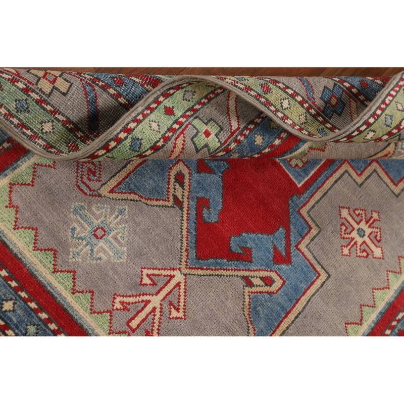 Kazak Foyer Rug Handmade Traditional Grey Wool Carpet - 3'4" x 4'9"