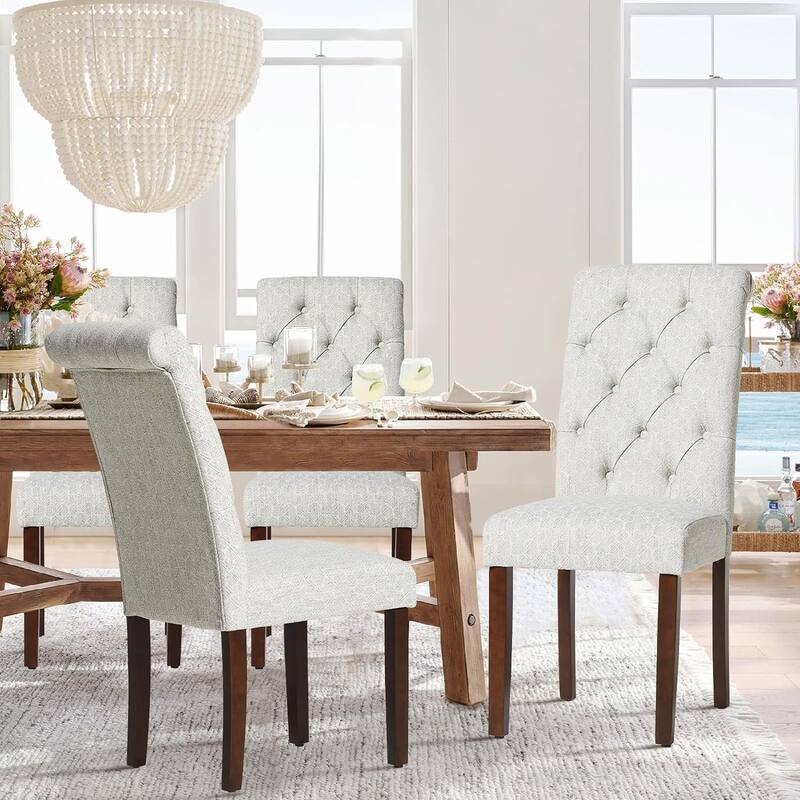 Tufted Parsons Upholstered Dining Side Chairs with Solid Wood Legs and Padded Seat
