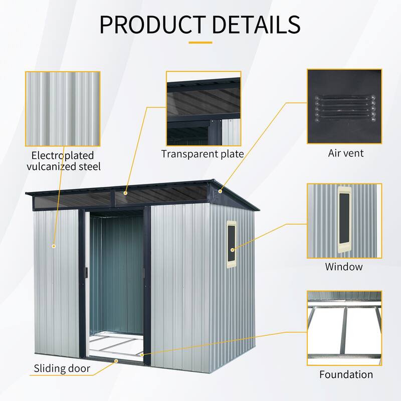 8 ft x 6 ft Outdoor Metal Storage Shed with Window and Transparent plate for Garden, Lawn